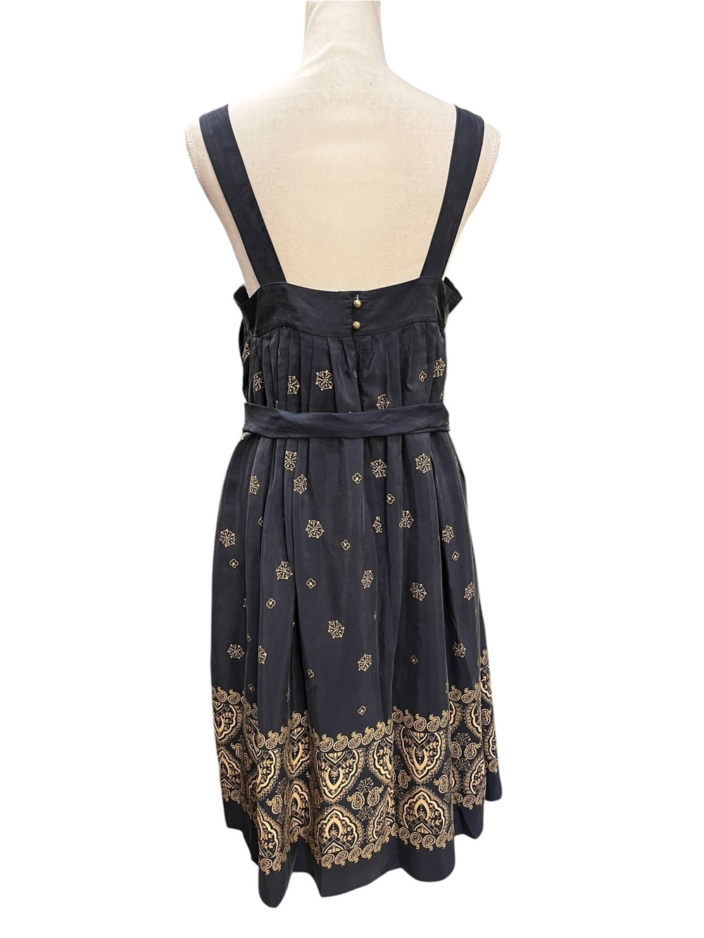 Banana Republic 100% Silk Navy Gold Border Print Belted Dress Size 10 NWT - Picture 5 of 10